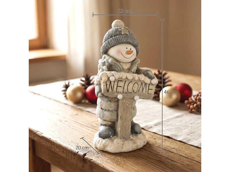  Décoration de noël bonhomme de neige, statue lumineuse en mgo avec panneau welcome, led et minuterie jour  - Conforama C