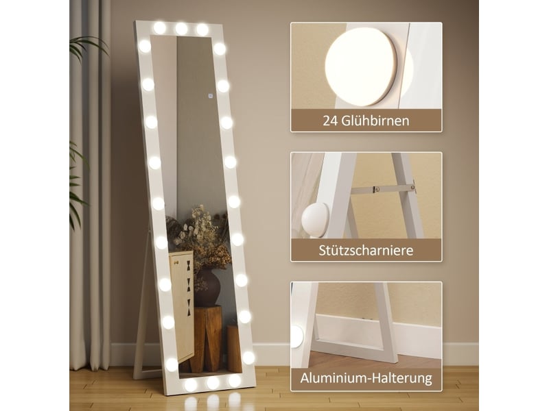  Miroir sur pied led 150x40 cm – blanc – 24 ampoules, 3 teintes, intensité réglable et mémoire active  - Conforama E