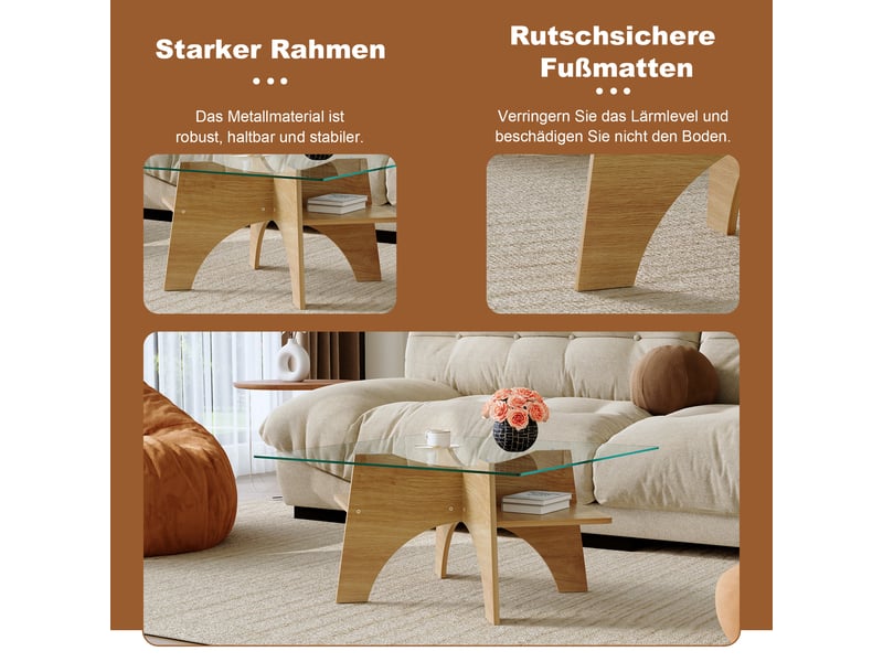  Table basse carré 80×80×40 cm, mdf et verre, bois et transparent Fay Lum - Conforama E