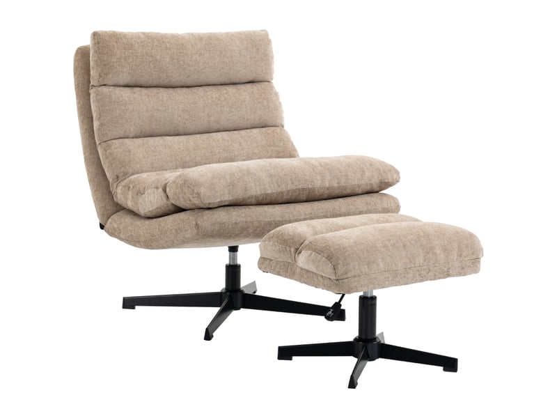 Fauteuil de salon - fauteuil lounge avec repose-pieds, fauteuil pivotant en chenille avec repose-pieds réglables en hauteur, brun - Conforama A