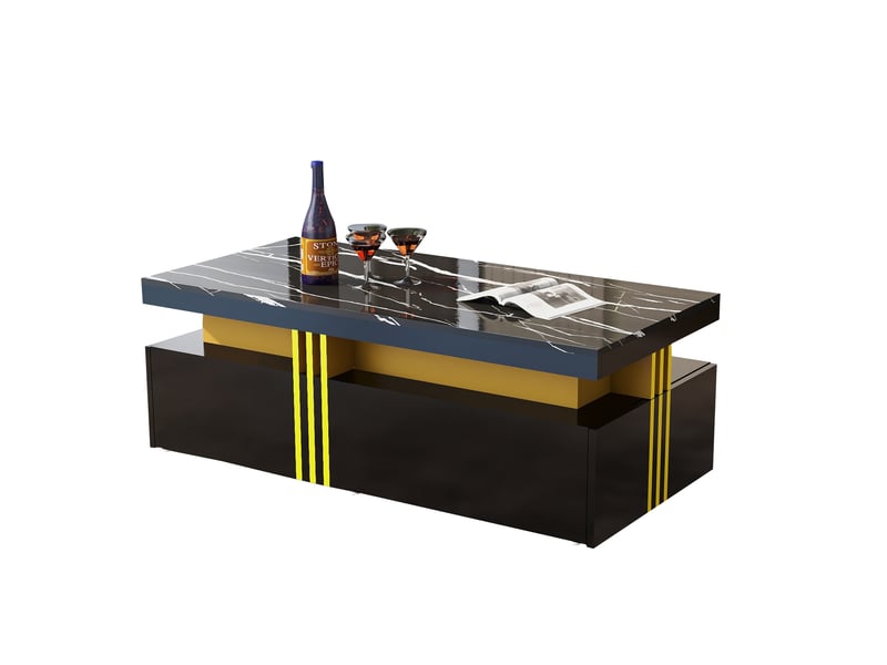  Ensemble meuble tv et table basse noir moderne 200 cm pour écran 90 pouces effet marbre  - Conforama A