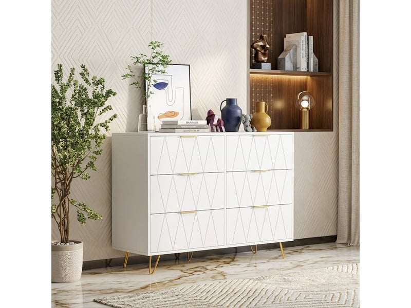 Commode chambre adulte bois, 34x100x72.5 cm commode 6 tiroirs meuble de rangement, table de chevet tables d'appoint avec tiroir, blanc - Conforama D