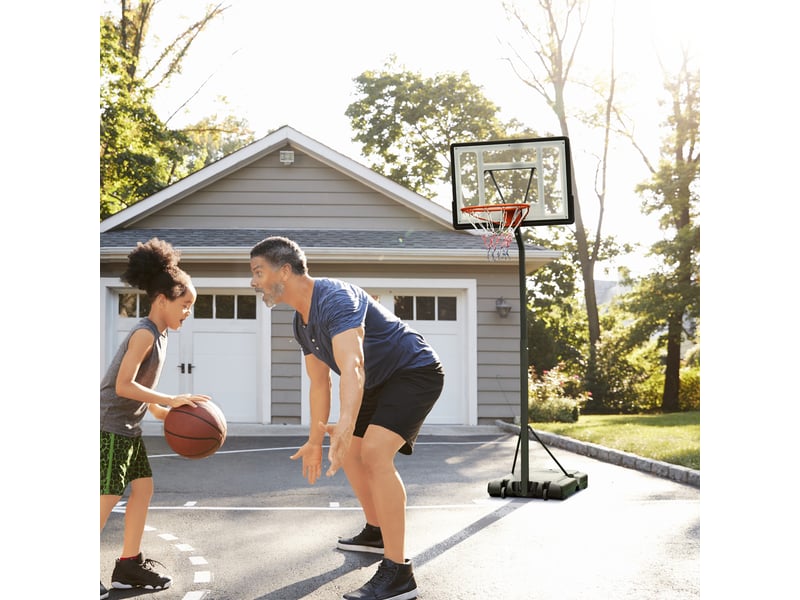  Panier de basket extérieur avec poteau panneau, base de lestage sur roulettes hauteur réglable 2,55 - 3,05 m (panier) usage intérieur extérieur noir blanc  - Conforama C