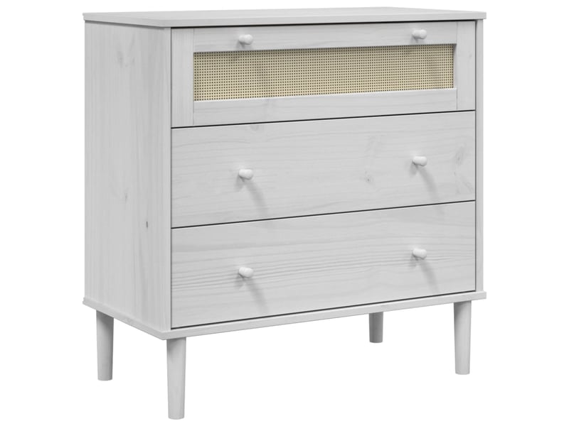  Commode, armoire à tiroirs bureau senja aspect de rotin blanc bois de pin solide  - Conforama A