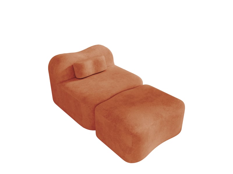 Canapé modulable, canapé 1 place, en tissu, orange, avec pouf, pour salon, chambre, adapté à l'espace de vie, appartement - Conforama E