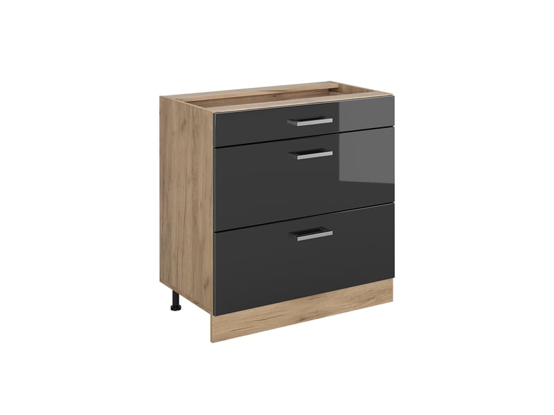  Vicco meuble cuisine, anthracite haute brillancechêne doré, 80cm avec 3 tiroirs sans plan de travail  - Conforama A