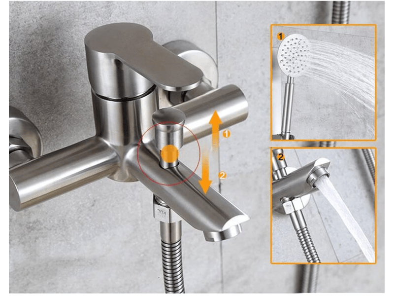  Robinet mitigeur mural sus 304 en acier inoxydable à haut débit pour salle de bain, deux becs, poignée  - Conforama C
