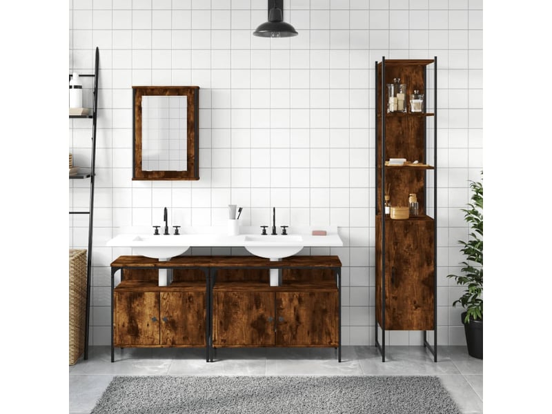 Ensemble de meubles de salle de bain 4 pcs chêne fumé bois cf63856 - Conforama C