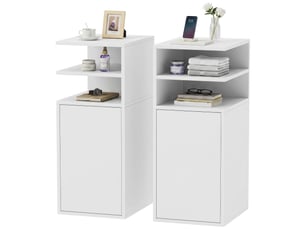 Ensemble de 2 tables de chevet avec porte et compartiments ouverts pour petits espaces, 25 x 30 x 60 cm, blanches