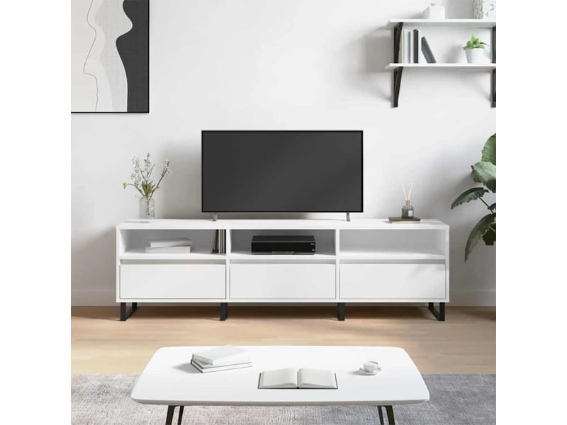  Meuble tv - banc tv - meuble de rangement blanc 150x30x44,5 cm bois d'ingénierie  - Conforama B