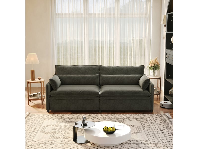  Canapé-lit 3 places 206x91x86 cm 3-en-1, convertir, tissu couleur gris foncé, mousse et bois, design moderne  - Conforama E