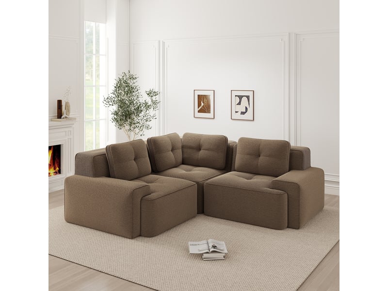  Canapé d’angle modulable profond velours côtelé marron – 206 x 206 x 69 cm Fay Lum - Conforama B
