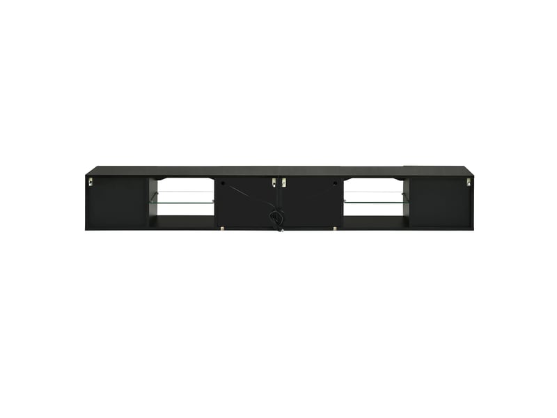  Meuble tv suspendu led 200 cm noir brillant avec 4 portes et niches vitrées IKSETERA TRADING LTD - Conforama R