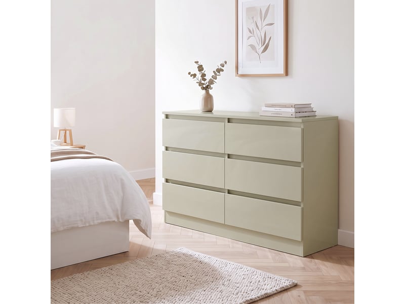  Commode moderne à 6 tiroirs, meuble tv pour téléviseurs jusqu'à 47 pouces, 100 x 35 x 69 cm, marron clair  - Conforama C