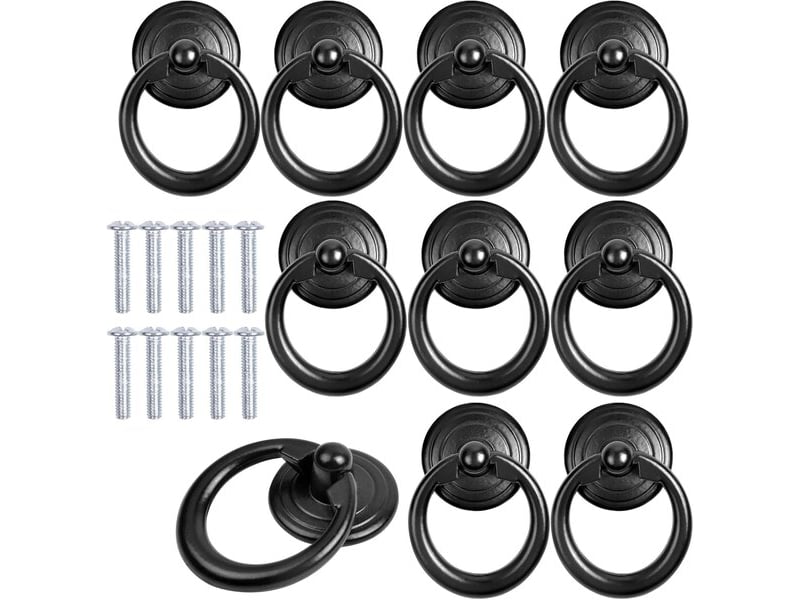  Jeu de 10 poignées à anneau rabattable noir mat, poignées en alliage de zinc pour meubles de cuisine et de chambre à coucher  - Conforama A