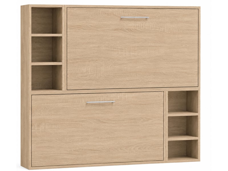  Lit escamotable superposé avec niches de rangement briano-90x200-cadre chêne clair-façade chêne clair  - Conforama A