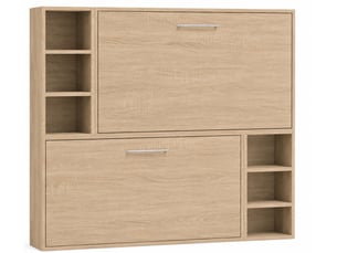 Lit escamotable superposé avec niches de rangement briano-90x200-cadre chêne clair-façade chêne clair