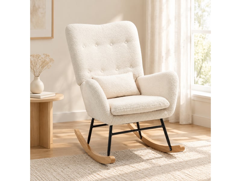  Fauteuil à bascule modenvie avec accoudoirs tissu effet teddy blanc crème 69 x 92 x 100 cm  - Conforama B