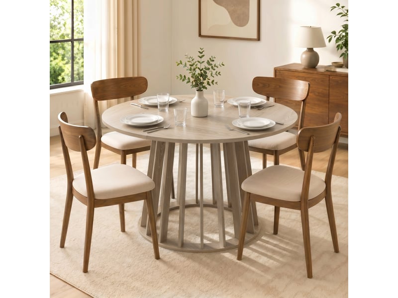  Table à manger ronde pour 4 à 6 personnes, ø 120 x 75 cm, table de cuisine avec piétement à lattes robuste, bois naturel  - Conforama C