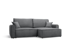Canapé d'angle réversible convertible   4 places Velours côtelé gris avec coffre de rangement