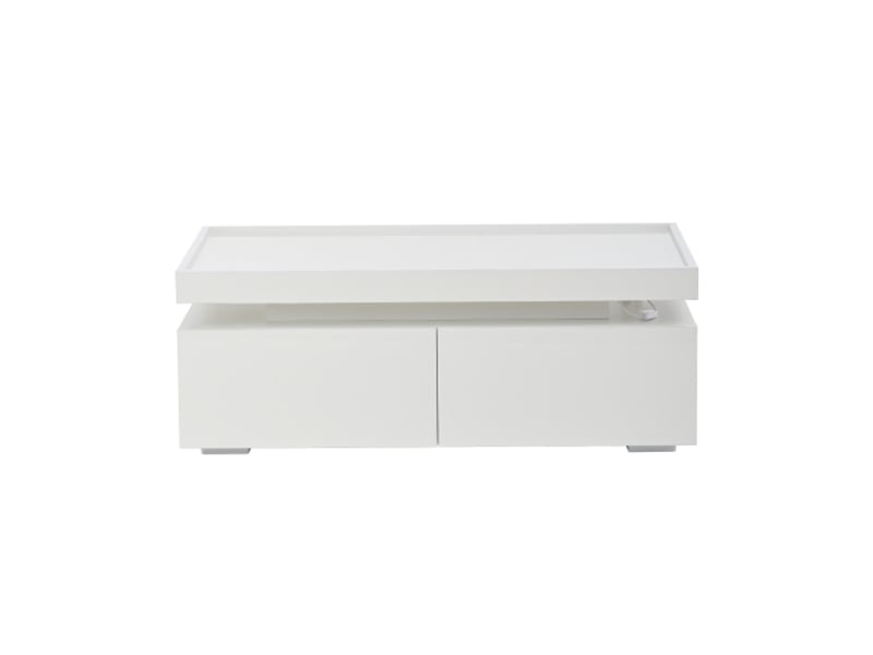  Table basse led blanche 95x45x35 cm - 2 tiroirs, haute brillance, design géométrique moderne et minimaliste  - Conforama A