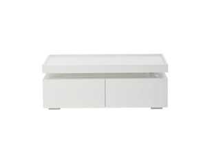 Table basse led blanche 95x45x35 cm - 2 tiroirs, haute brillance, design géométrique moderne et minimaliste