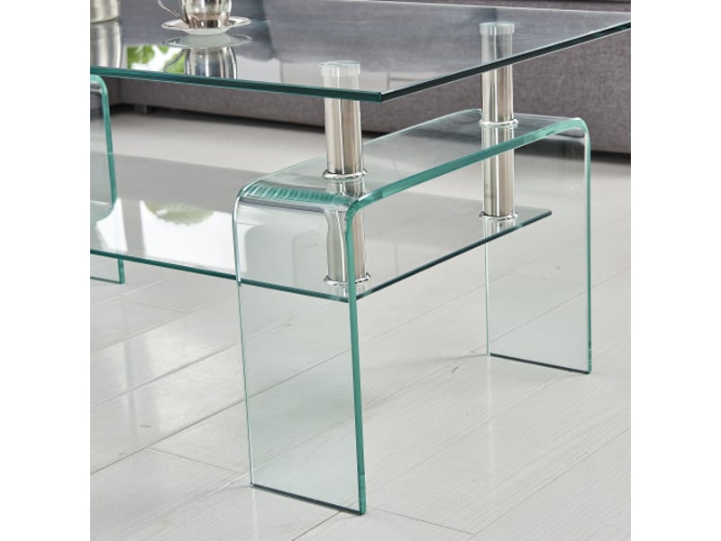  Table basse en verre trempé transparent avec pieds en verre – salon moderne  - Conforama E