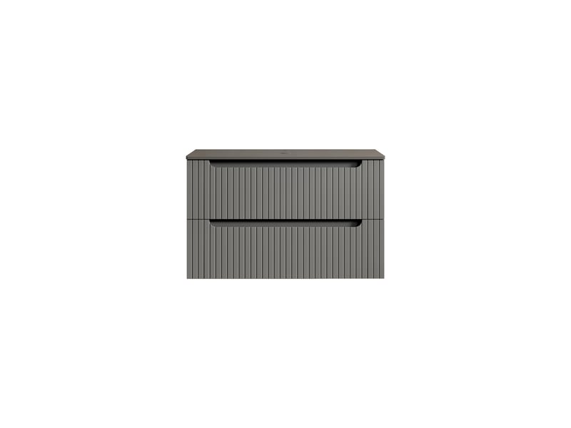  Meuble sous vasque suspendu 80 cm avec 2 tiroirs - lpospi - prémonté, pierre frittée et contreplaqué - gris foncé  - Conforama E