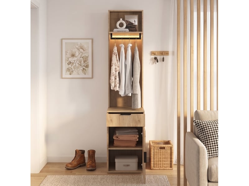  Penderie modenvie avec led et tiroir à bijoux mdf chêne 45 x 47 x 200 cm  - Conforama D