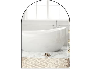 Miroir de salle de bains 50 x 70 cm noir, verre et cadre en aluminium, forme arrondie, fixation murale