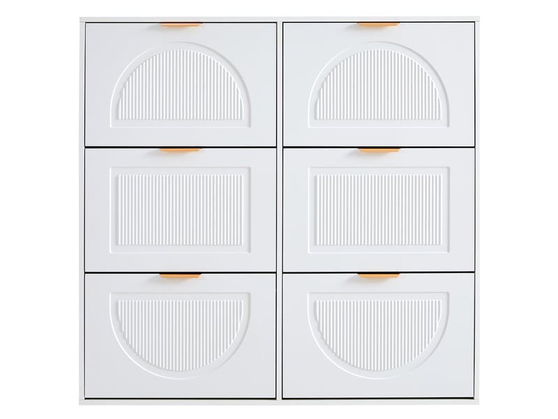  Meuble à chaussures blanc 118x115x25 cm, meuble de rangement entrée avec 6 portes pliantes, structure mdf  - Conforama D