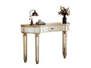 Table console miroir demi-lune 120 cm - tiroir bouton cristal - verre cannelé - coiffeuse moderne or argent