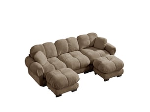 Canapé modulable 3 places modenvie en u avec ottomane mobile, 2 coussins décoratifs, tissu chenille marron, 260 x 149 x 90 cm