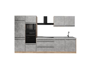 Vicco cuisine, bétonchêne doré, 340cm plan de travail marbre