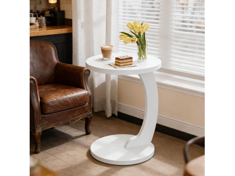  Table d'appoint ronde en c en mdf blanc, diamètre 38 cm  - Conforama C