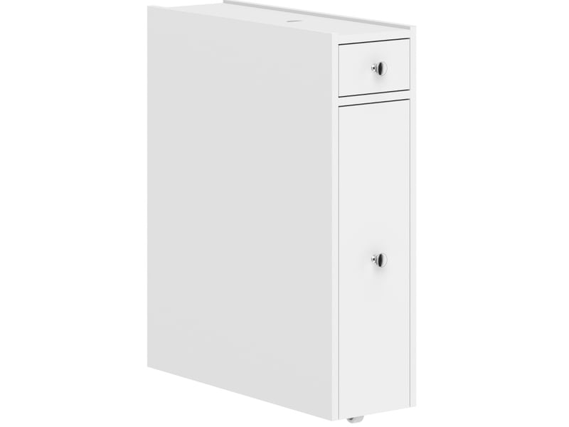 Meuble de rangement de salle de bain étroit blanc avec 2 tiroirs et niche ouverte, 48 × 16 × 58 cm, pratique au quotidien - Conforama A