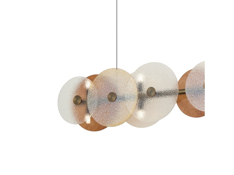  Art deco hanglamp brons met amber glas recht 8-lichts - text  - Conforama D