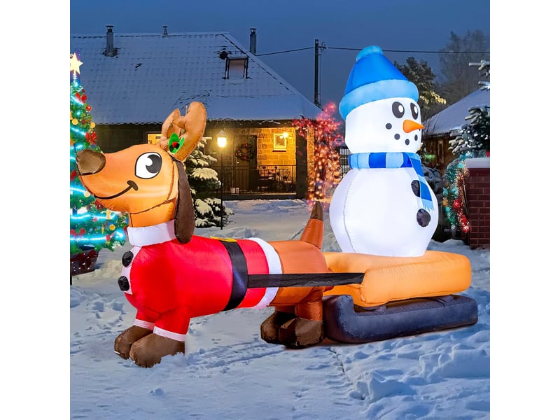  Chien gonflable de noël 2,4 m avec led, grande décoration lumineuse pour jardin, pelouse et extérieur  - Conforama B