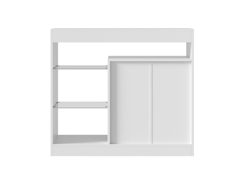  Commode 3 tiroirs, avec tablettes en verre et éclairage led, finition laquée brillante, pour salon et chambre, 90 x 35 x 80 cm, blanc  - Conforama E