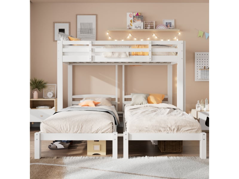  Lit triple 90x200cm coloris blanc bois massif lit enfant blanc - Conforama D