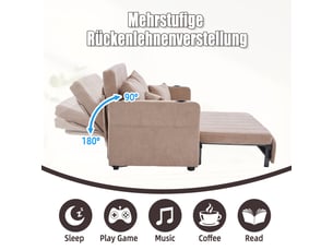 Canapé convertible chenille khaki 139x83cm - canapé lit extensible 3 places avec rangement et coussins inclus