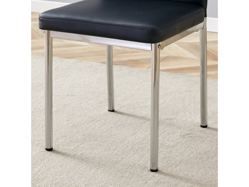  4 chaises salle à manger - style léger-luxe, dossier noir pu à motif vertical, pieds métal argenté  - Conforama D