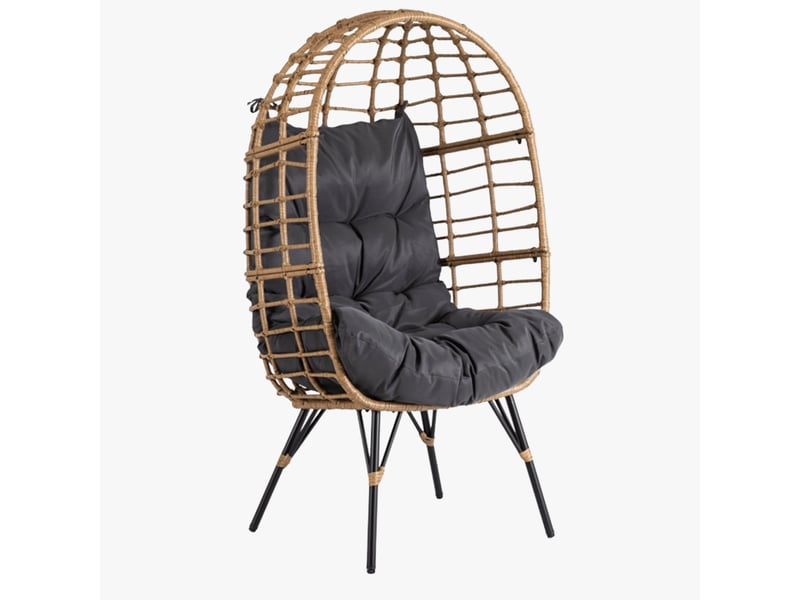  Fauteuil de jardin couleur bois et gris foncé pieds en métal noir  - Conforama A