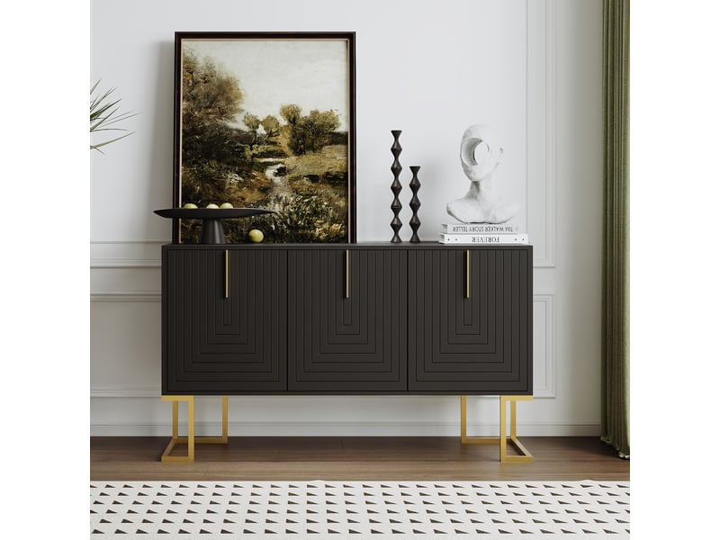 Buffet 3 portes 138 x 40 x 80,5 cm, étagères réglables, façades rainurées, poignées métal, noir Jamama eleni - Conforama D