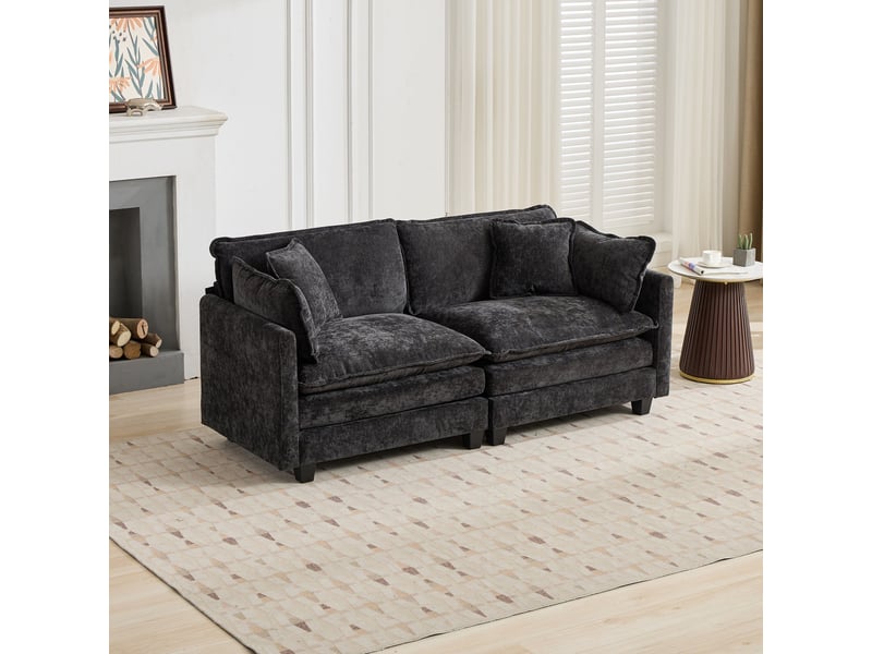  Canapé 2 places en velours noir avec coussin d'appui, canapé modulable pour salon et appartement ,pouf non inclus  - Conforama R
