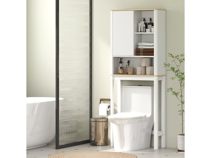  Meuble dessus wc blanc à porte cannelée, rangement 65 x 25 x 170 cm  - Conforama D