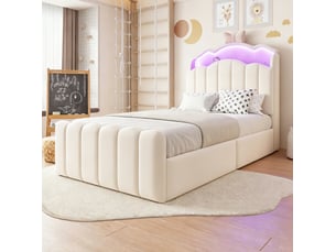 Lit coffre 90x200 cm <strong>MODENUIT </strong>  <strong></strong> coloris beige