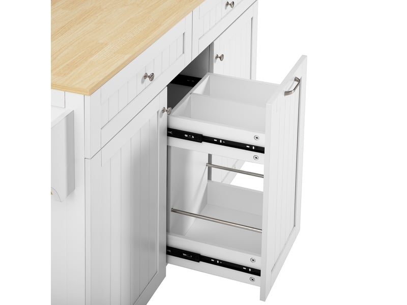  Desserte de cuisine avec 2 tiroirs, plateau extensible et roulettes en mdf 140×40-70×92 cm blanc naturel  - Conforama D