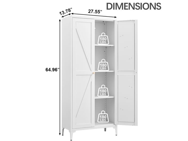 Armoire de rangement à 2 portes avec 3 étagères réglables, pieds réglables et fermeture magnétique pour cuisine, salon, bureau, blanc, 174.5 × 42.0 × 14.0 cm - Conforama D