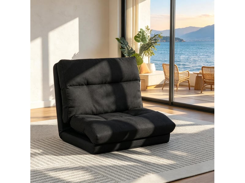 Fauteuil relax convertible au sol avec dossier réglable 5 positions, couchage d'appoint en polyester noir - Conforama B